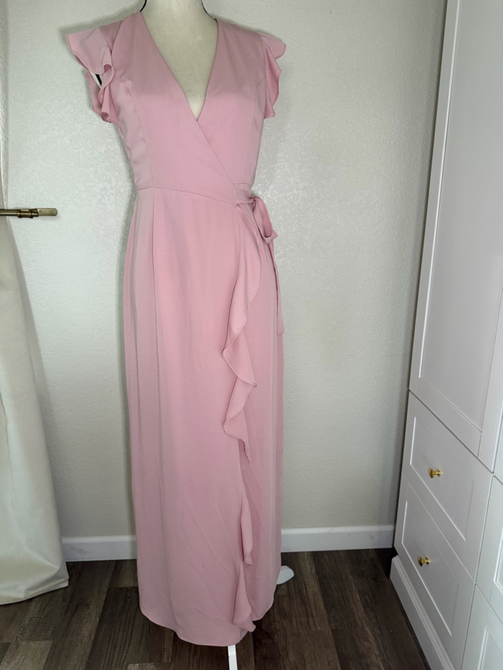 Style State Blush Pink Wrap Maxi Dress‎ with Ruffle Detail
